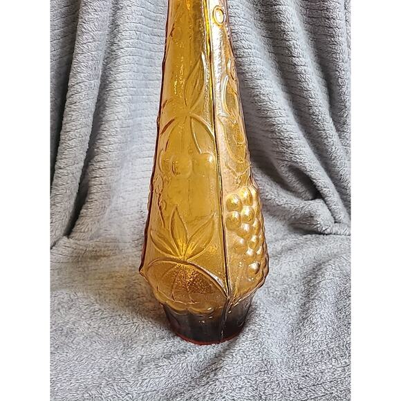 Vintage 23" MCM Empoli Genie Bottle Decanter Amber Grapes w/Hobnail Stopper - Picture 2 of 9